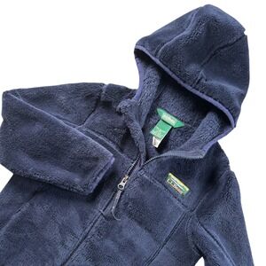 VTG LL Bean Kids Blue High-Pile Fleece Full Zip Hooded Jacket Size M 5/6 Hiking